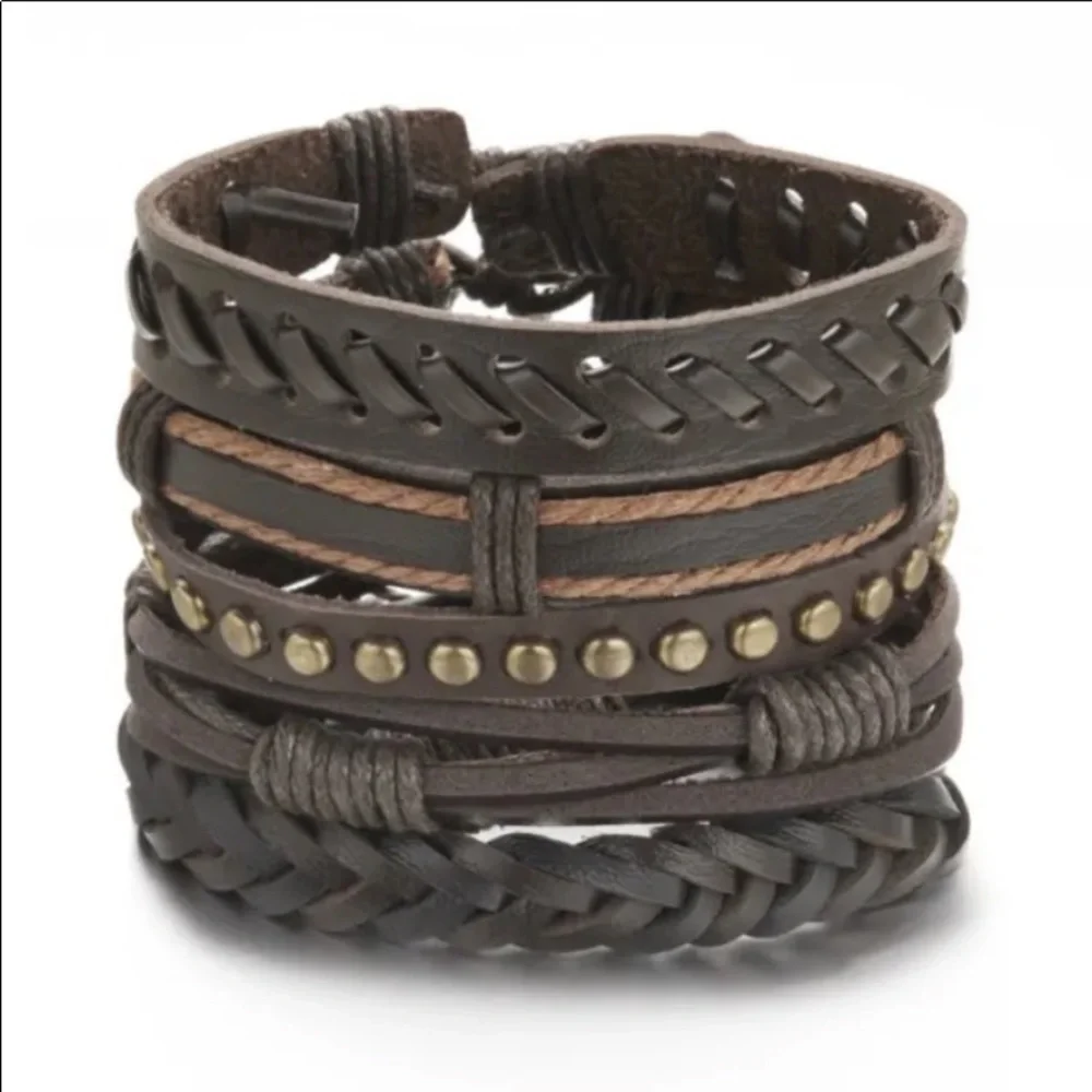 Men’s Genuine Leather Rope Bracelet Set